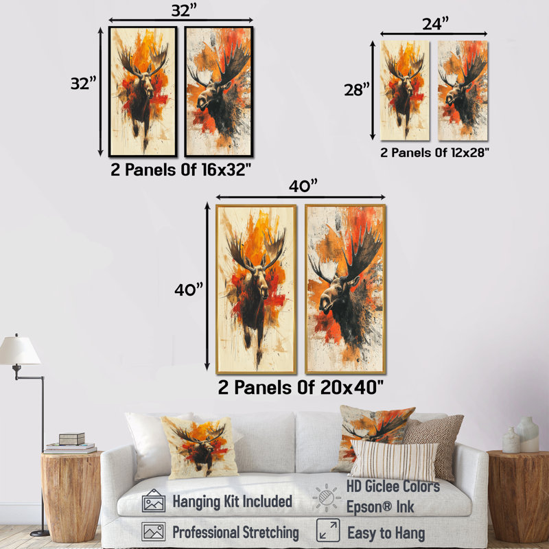 Collection de 2 pièces Amber Wild Moose Energy I - Animaux, impressions sur toile, H 40 po x l 41 po, Toile tendue