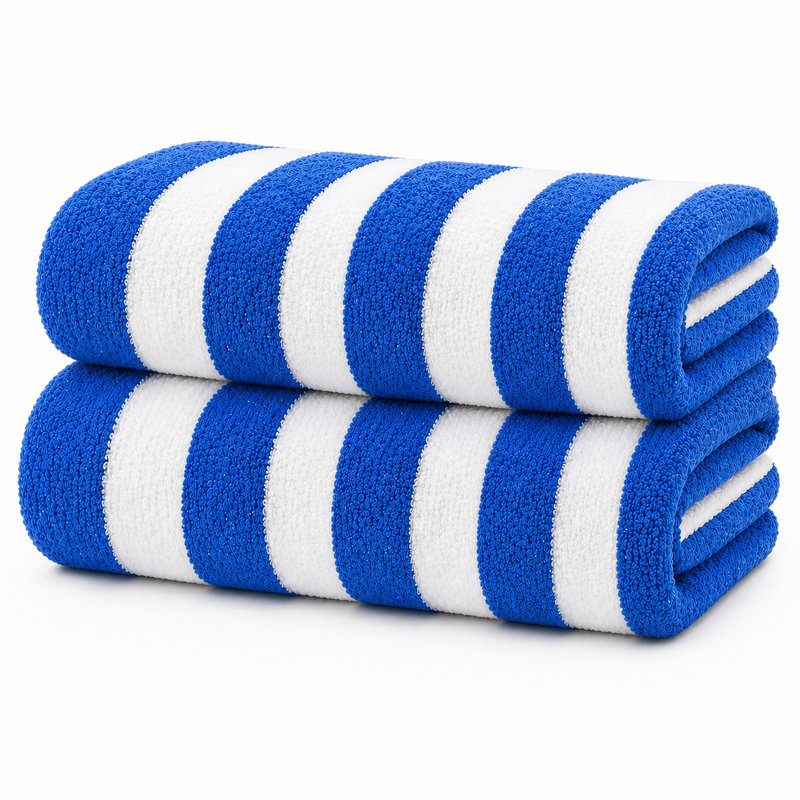 Serviettes à rayures surdimensionnées de qualité supérieure - douces, absorbantes et durables, Bleu