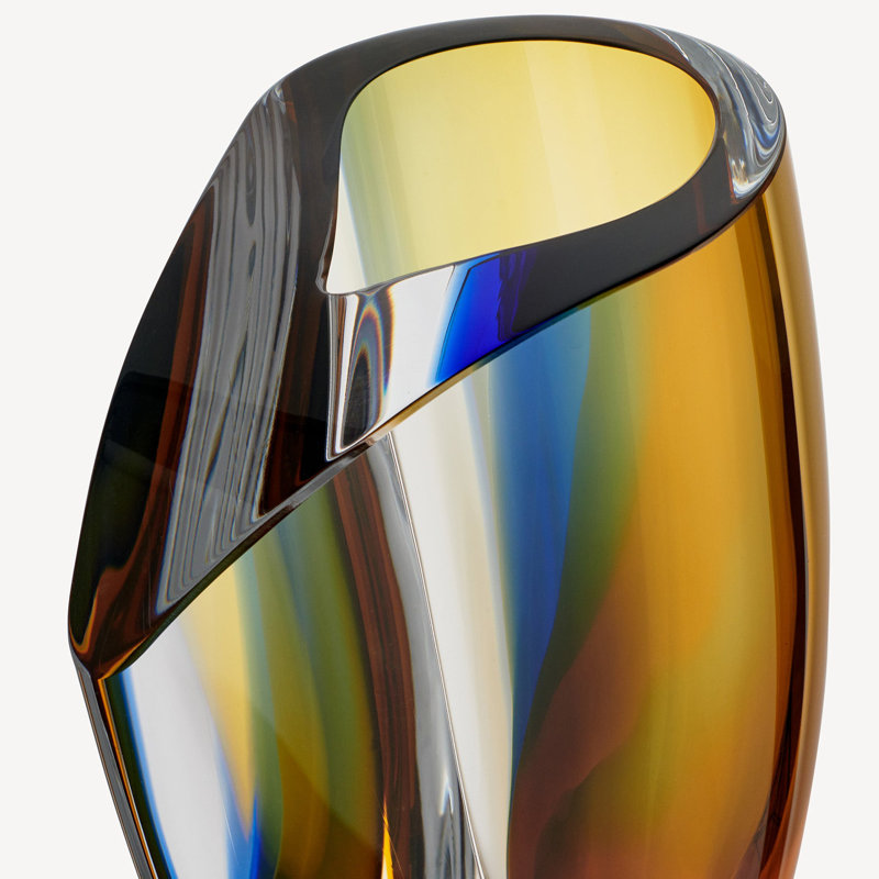 Mirage Handmade Glass Table Vase, 8.25" H x 5.5" W x 5.5" D, Blue/Amber