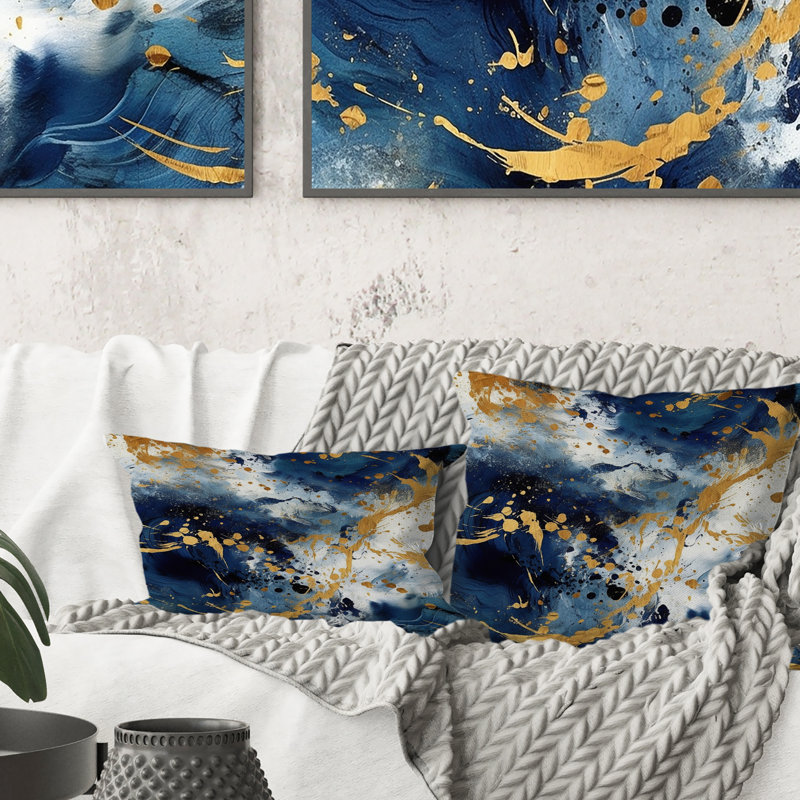 Coussin décoratif bleu foncé et doré