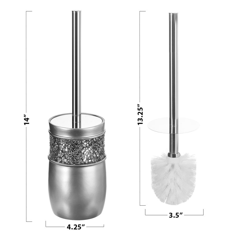 Creative Scents Crackled Glass Silver Toilet Brush and Holder