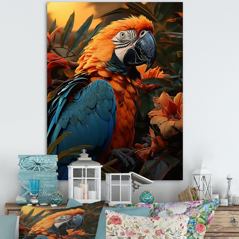 «Parrots Tropical Serenade I», reproduction sur toile, Toile tendue, H 40 po x l 30 po x P 1,5 po