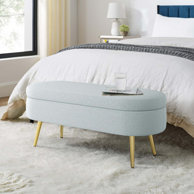 Ottoman Oval Storage Bench, Flannel with Metal Legs(43.5"x16"x16")