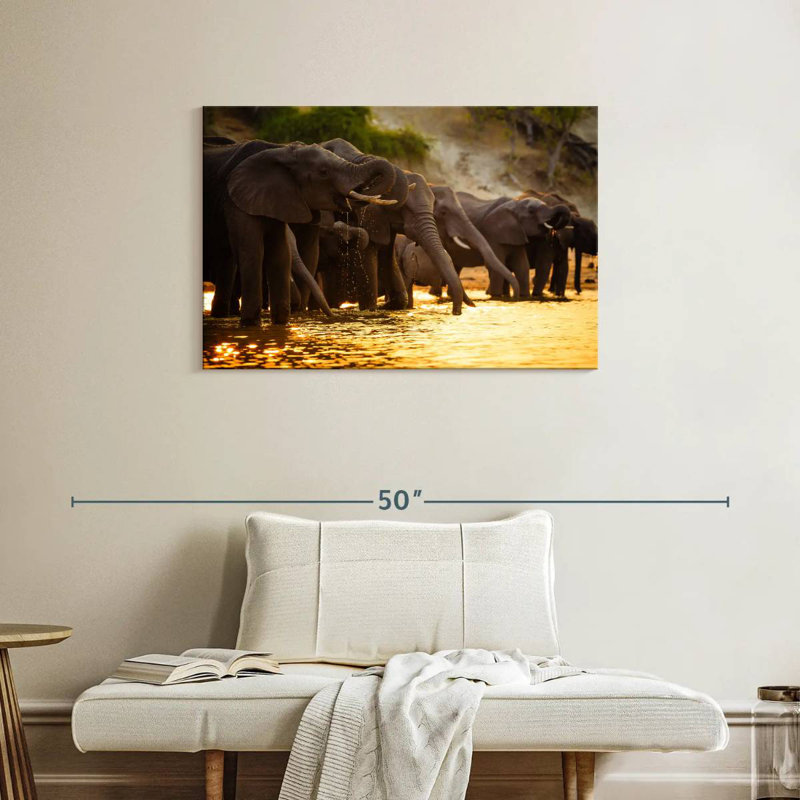 Éléphants dans la savane, H 24 po x l 36 po