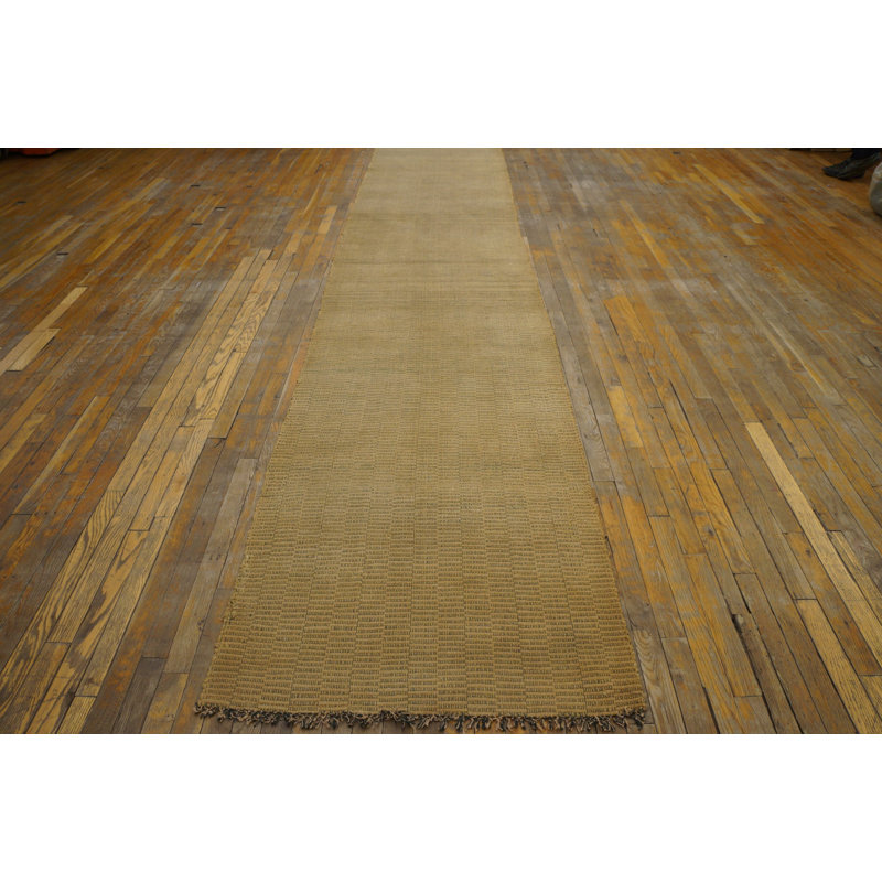 Warm Cream Color Antique American Flat Weave Rag Long Hallway Runner Rug