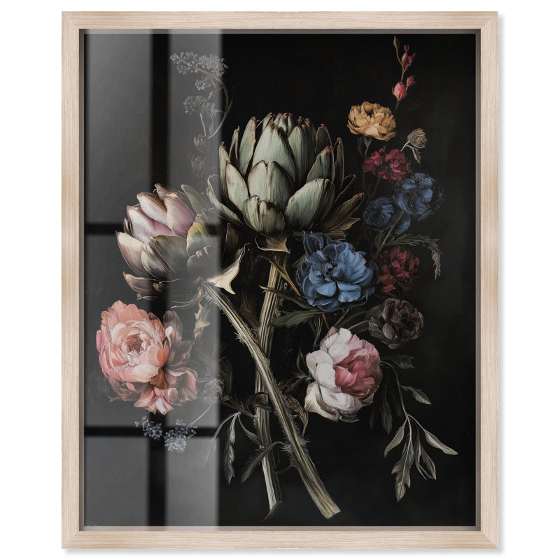 Décoration murale gothique «Moody Artichoke III Shadowbox» par Art Remedy, H 31 po x l 25 po, Crème, crème