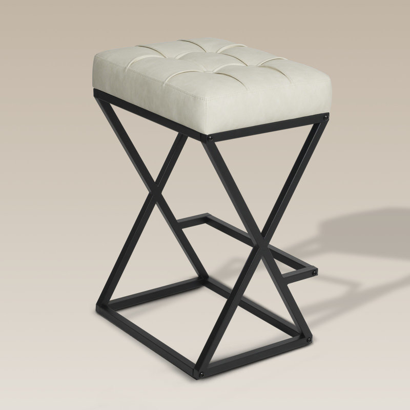 Mid-century 26" Upholstered Counter Height Bar Stools Backless Industrial Barstool, White