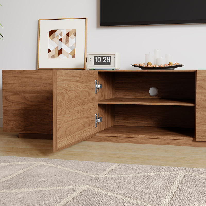 Meuble télé moderne en bois de 94,5 pouces, console multimédia basse avec 4 placards