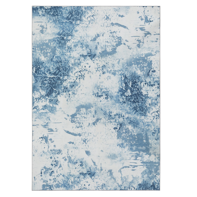 Washable Area Rug, Modern Abstract Low Pile Non Slip Foldable Pearl Velvet Indoor Carpet, Mark Resistant, Blue Tone, 3'x5'