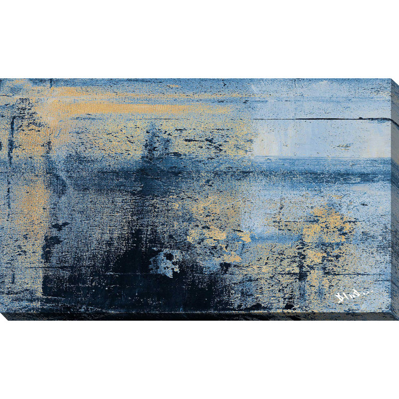 «Gold on Blue Squarel II», reproduction d'art sur toile tendue, H 24 po x l 48 po x P 1,5 po