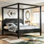 Lit plateforme à baldaquin en bois avec tête de lit-1706507010-1706507009