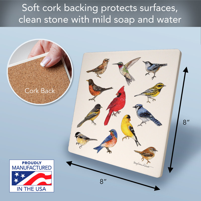 Red Barrel Studio® Bird Study Decorative Cork Backed Stone Trivet 8" Square