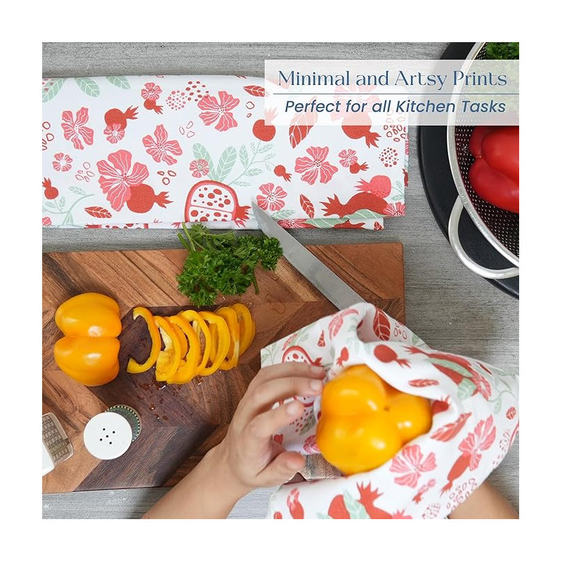 100% Cotton Summer Kitchen Towels, 18 x 28 inches, Pomegranate Printed Dish Towels, Hand Towel
