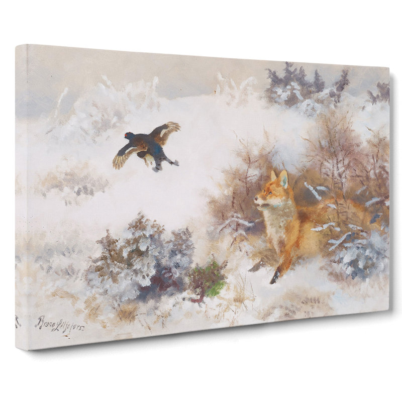 Fox And Black Grouse by Bruno Liljefors - Wrapped Canvas Painting, 35cm H x 50cm W x 3cm D