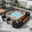 Ensemble de canapé modulaire en rotin gris avec rangement et mini canapé pour la relaxation du spa extérieur-129200494