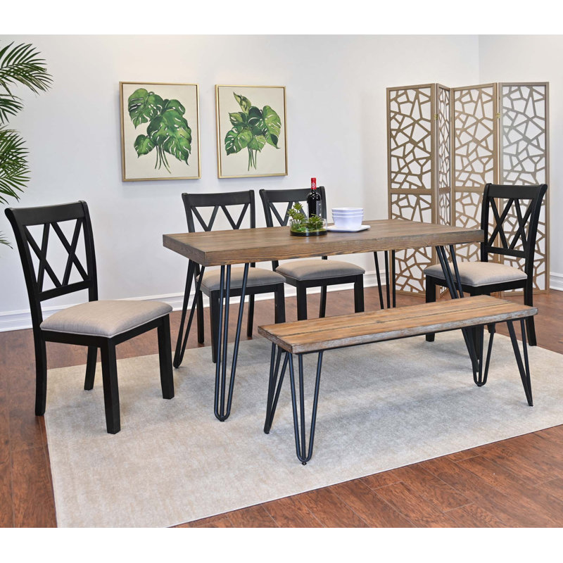 Ensemble de table de salle à manger, table de salle à manger en épingle à cheveux avec chaises à dossier croisé, noir riche