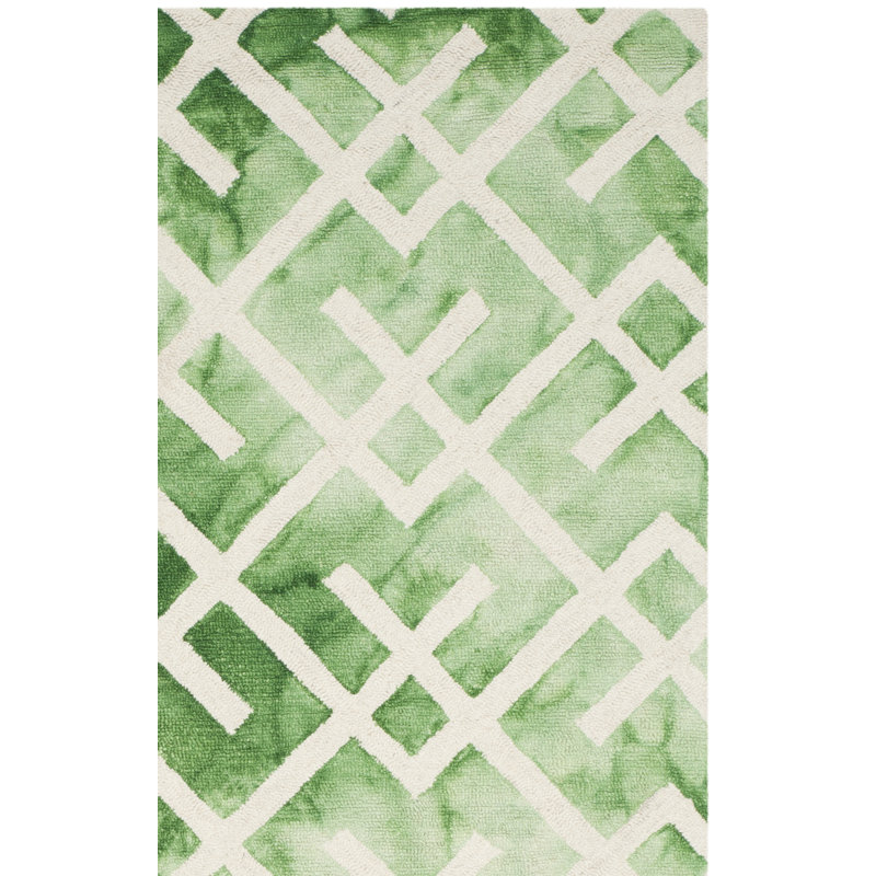 Bryauna Hand Tufted Wool/Cotton Geometric Rug in Ivory/Green, Rectangle 2' x 3'