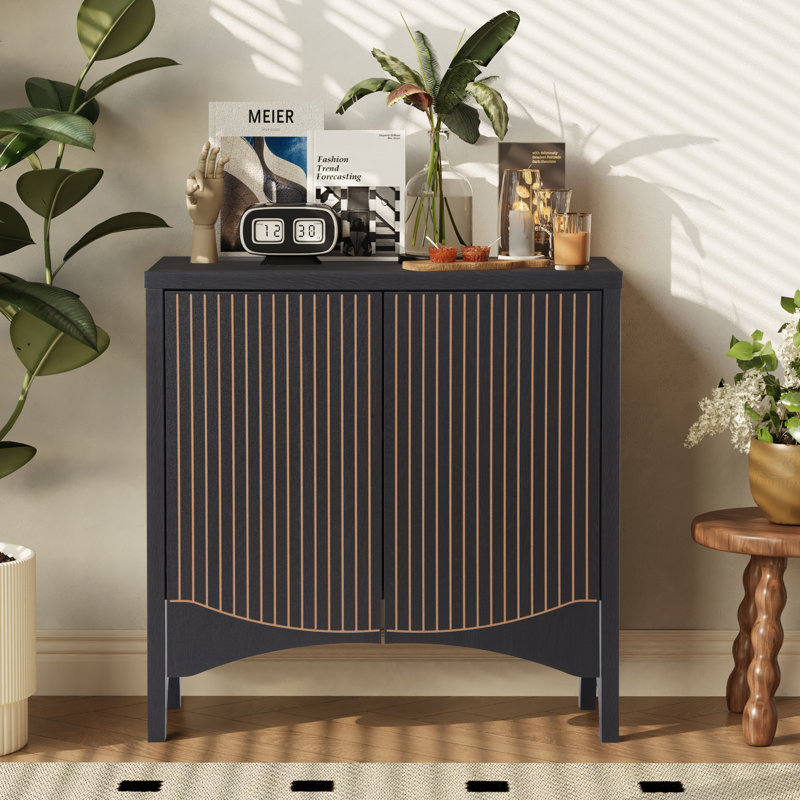 Alberty Fluted 2-Door Accent Cabinet, Black