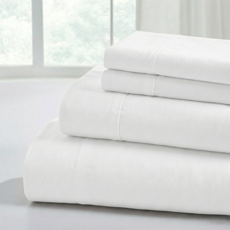 Ensemble de draps en microfibre 4 pièces Modern, Ensemble de draps pour lit double avec 2 taies d'o, 01 - blanc