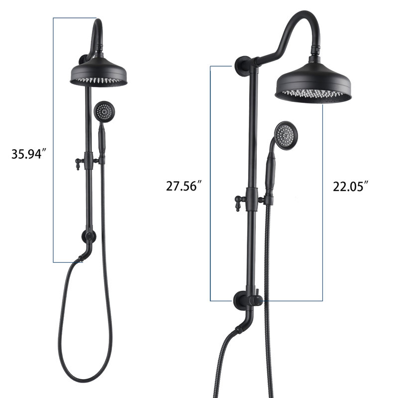 Système de douche avec pluie pluviale de 8 po et design à deux têtes noir mat, Matte Black