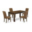 L'ensemble de salle à manger 5 pièces comprend une table de salle à manger rectangulaire en bois rustique et 4 chaises Parson rembourrées en tissu brun, Jacobean-192544379-192544383-192544380