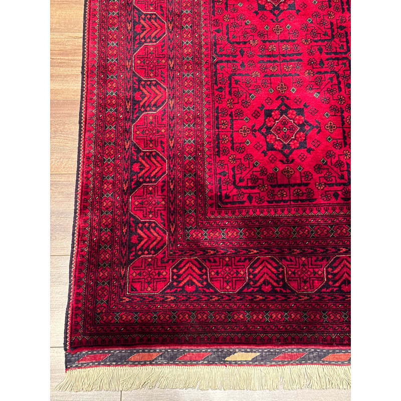 Tapis en laine et coton rouge noué à la main Original