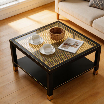 Table basse moderne 27,6 po avec structure en métal doré et plateau en verre