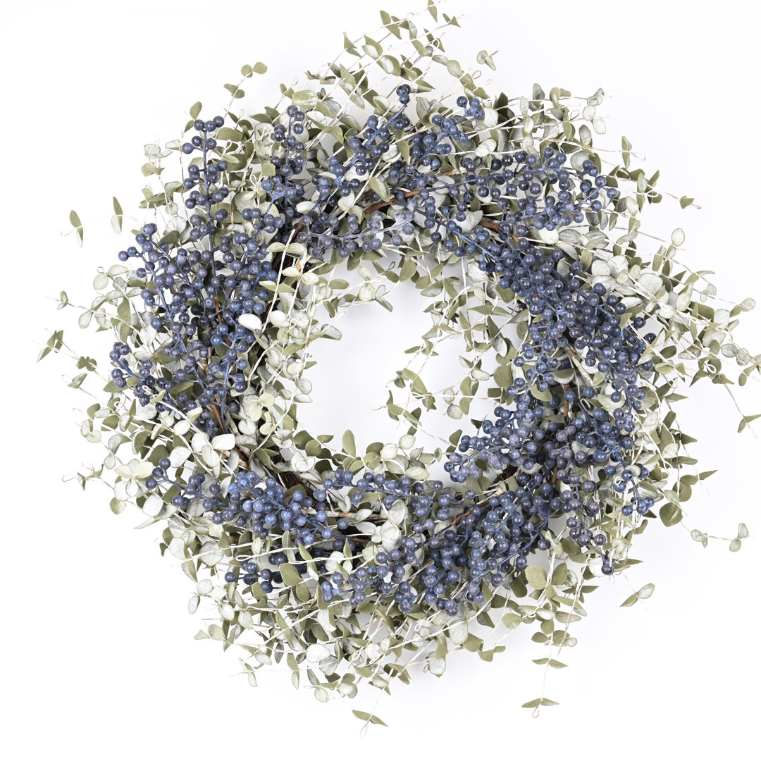 22" Handcrafted Faux Eucalyptus Berry Wreath for Front Door The Holiday Aisle® Wreath
