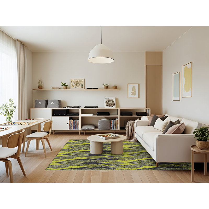 Jaune Tapis décoratif géométrique, Rectangle 7 pi x 9 pi