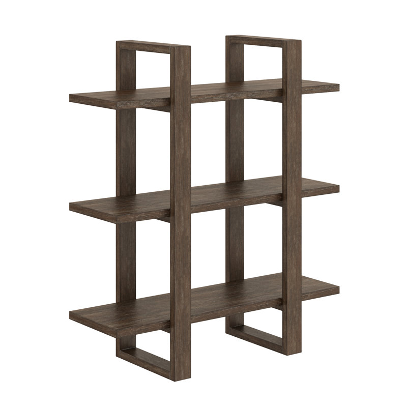 Solid Wood Floating Shelf with Adjustable Shelves, Wire Brushed Dark Brown