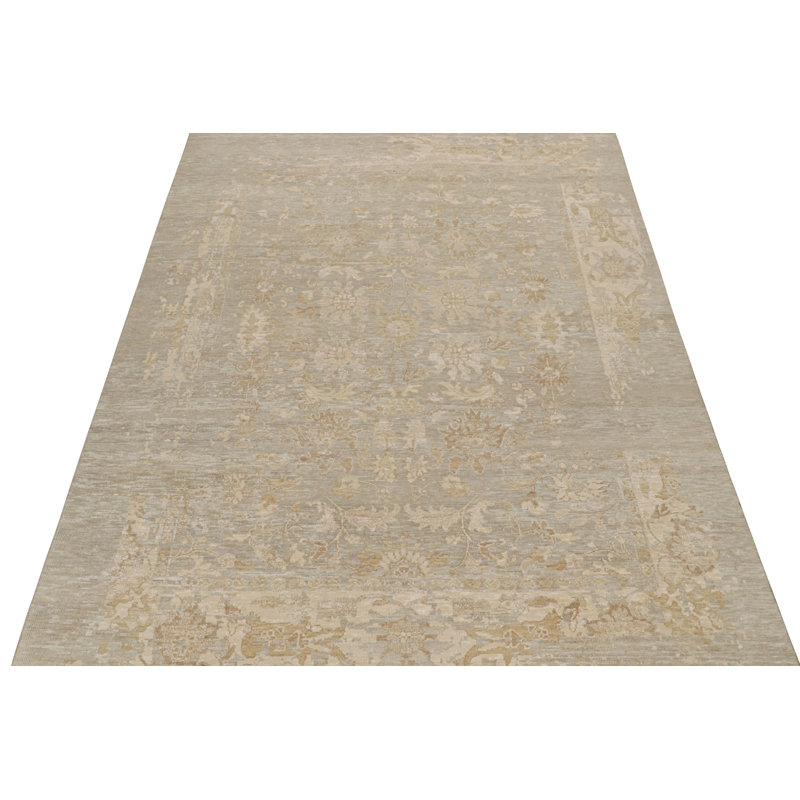 Oushak Hand Knotted Silk Floral Area Rug, Rectangle 8' x 10'