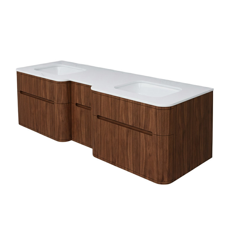 Eleganza 71.5'' W Double Vanity, Natural Walnut, Wall Mount, Matte White