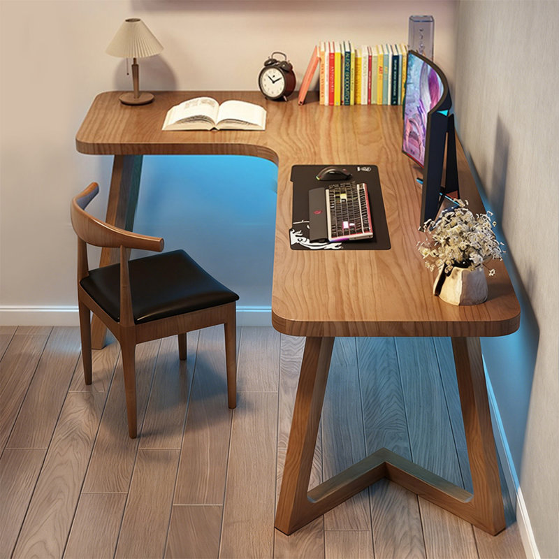 Brown L-Shaped Solid Wood writing desk