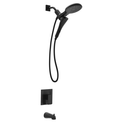 Moen Revyl Matte Black Detachable Handshower and Rainfall Shower Head with Handle, Tub Spout, and Metal Hose, 82771BL