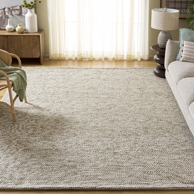 Tapis sauge / ivoire à motif géométrique fait à la main Almus