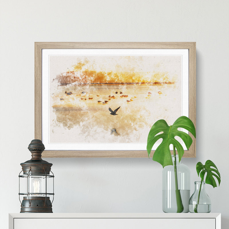 Birds on the Beach - Picture Frame Painting Print, Oak Framed, 45cm H x 63cm W x 2cm D