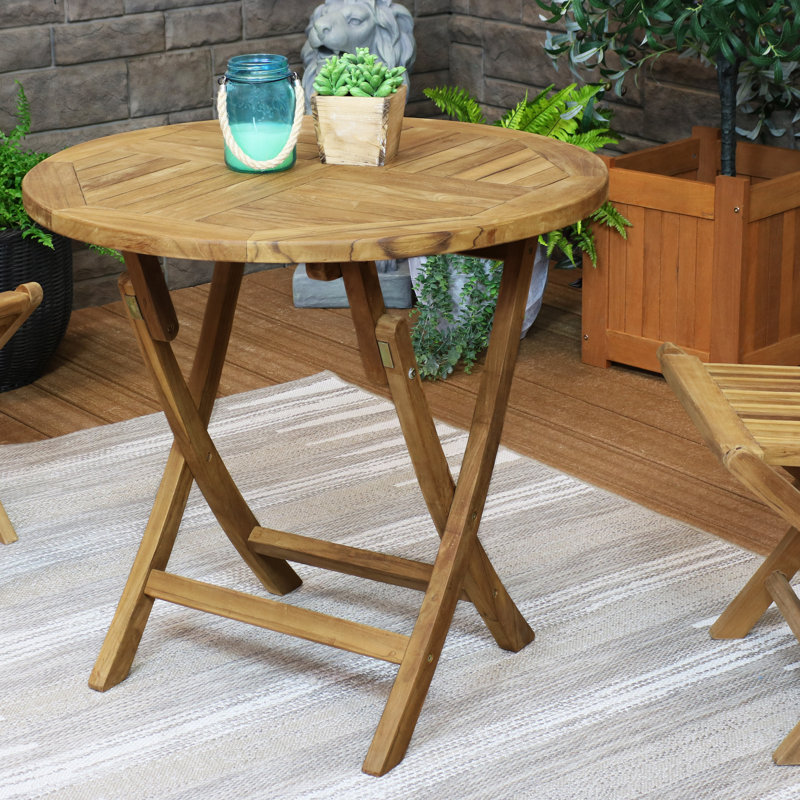 Heideman 32" Round Teak Outdoor Folding Bistro Table, Brown, 31.5"
