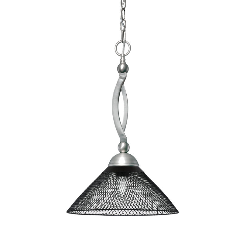 Luminaire suspendu à chaîne Patterson en nickel brossé avec abat-jour en métal cône noir mat 14 po