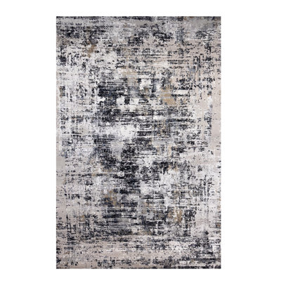 Tapis abstrait gris et blanc 8 pi x 11 pi beige