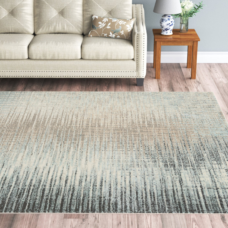 Tapis bleu sarcelle / gris / beige Kylan, Rectangle 5 pi 3 po x 7 pi 3 po