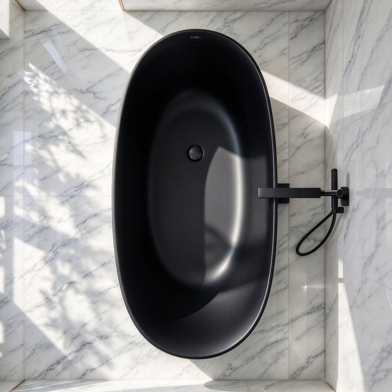 MonBlari 51'' X 27.5'' FreeStanding Black Soaking Acrylic Bathtub With Overflow And Pop-Up Drain For Bathroom, Matte Black