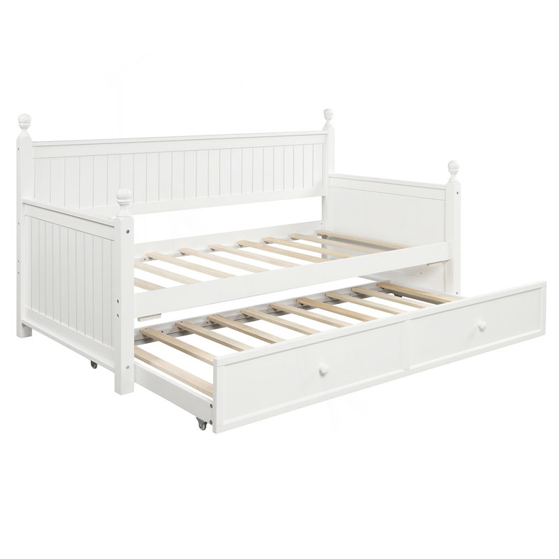 Twin Size Wood Daybed With Twin Size Trundle (White)