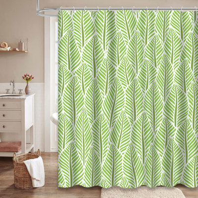 Leaves Palm Tropical Grass Green Forest Shower Curtain with 12 Hooks