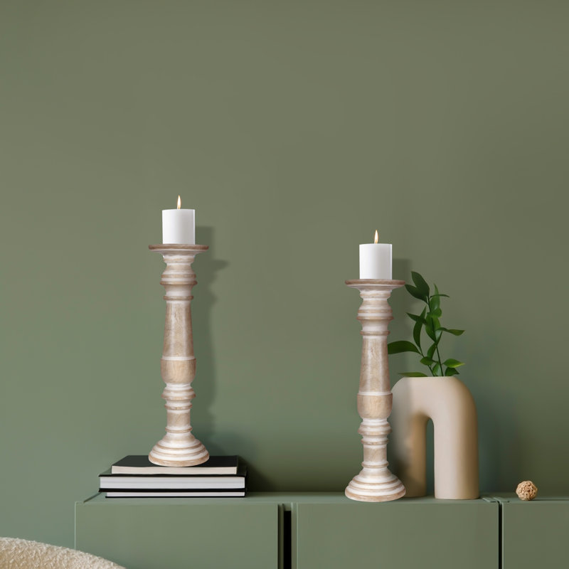 Wood Tabletop Candlestick, 31cm H x 13cm W x 13cm D