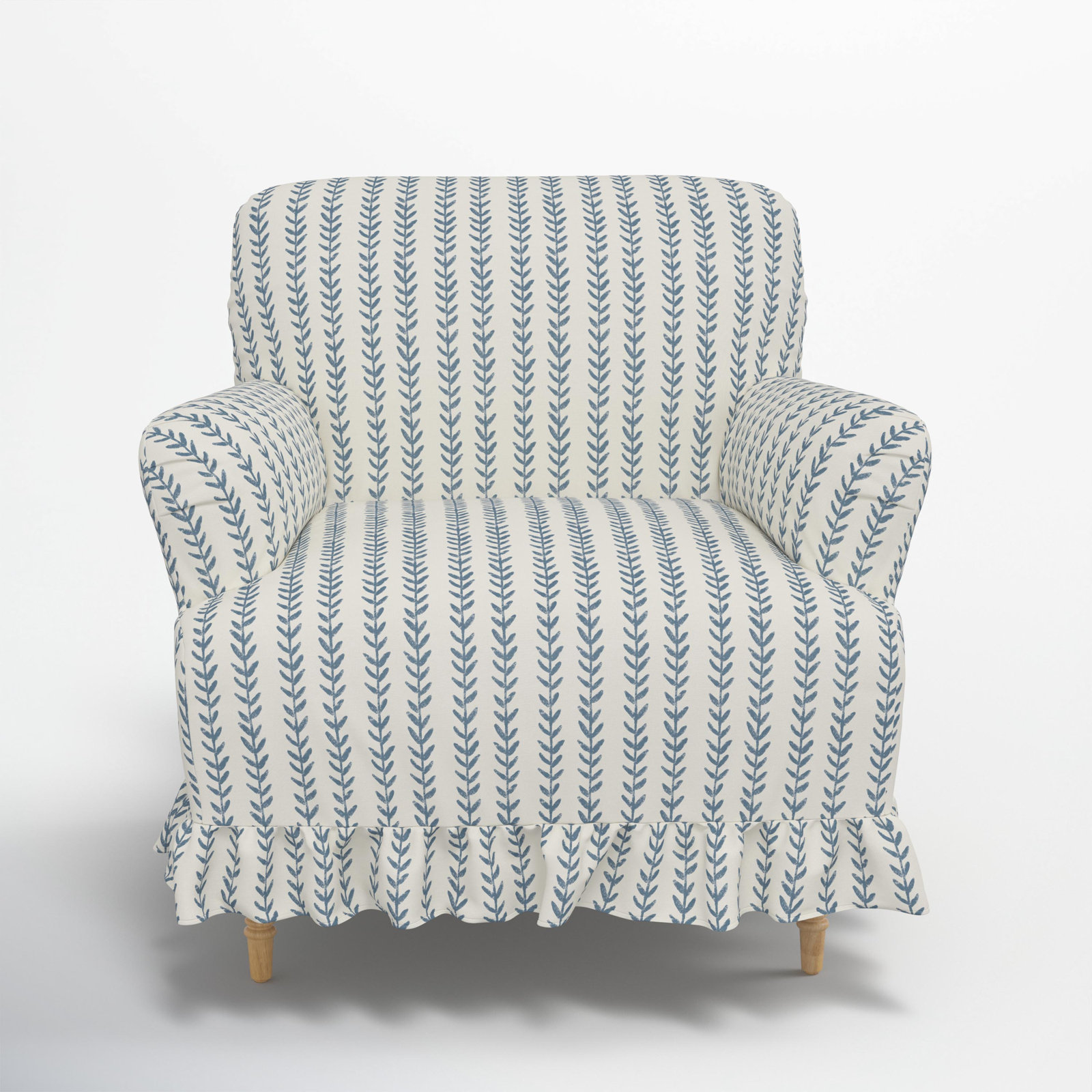 Maggie Ruffle Slipcover Armchair, Vine Stripe Dusty Blue