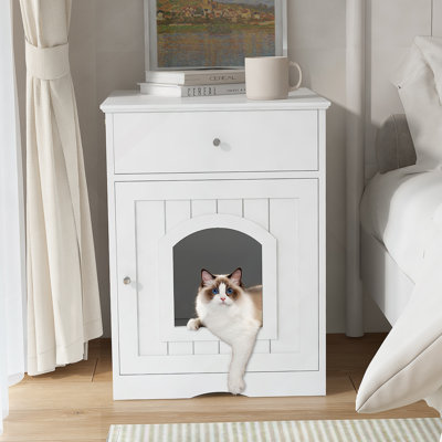 Maison pour animaux en bois fonctionnelle avec tiroir, table d'appoint et cage intérieure, idéale comme maison pour chat et table de chevet pour une utilisation à l'intérieur