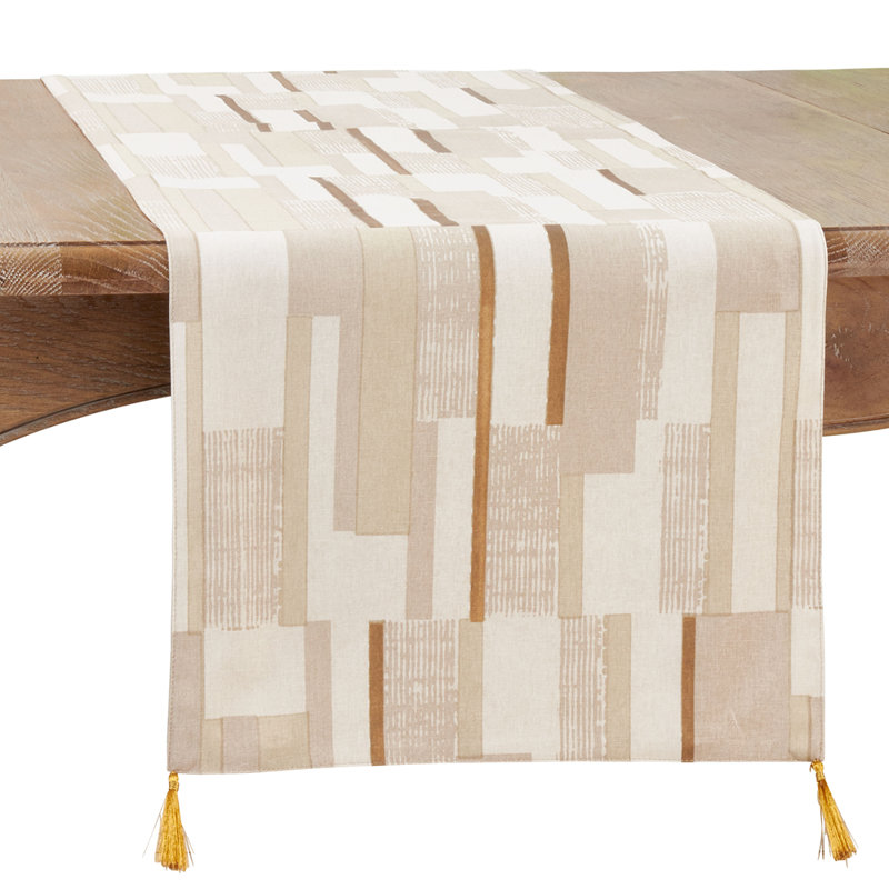 Chemin de table en coton tissé à motif géométrique doré l 16 po x L 72 po
