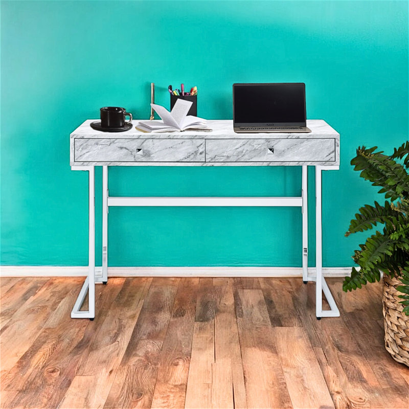 Jive Desk in White Engineered Stone with Chrome Finish