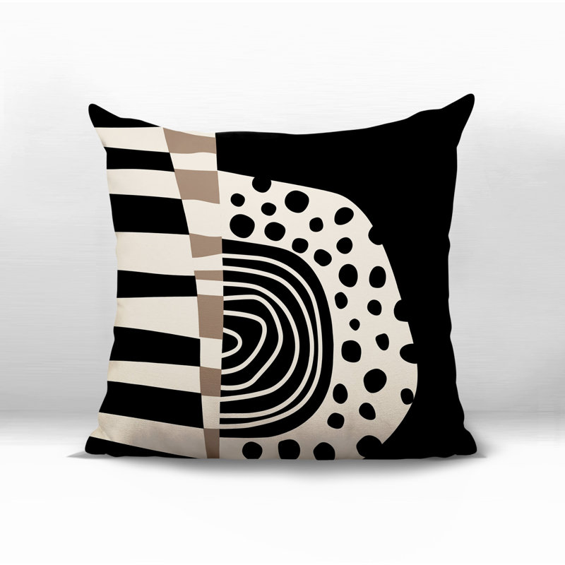 Oreiller carré réversible intérieur / extérieur Ritter Abstract, Noir / blanc cassé abstrait, H 15 po x l 15 po