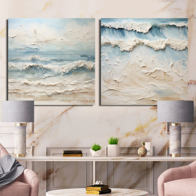 Beige And Blue Coastal Beach Paint - Coastal Beach Square Collage Set Of 2